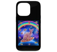 Sphynx Cat Riding Pizza in Space Galaxy Taco Doughnut Cats Coque pour iPhone 13 Pro