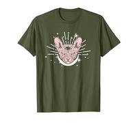 Sphynx Cat | Troisième œil | Propriétaire de Chat Sphynx sans Poils T-Shirt, Homme, Olive, 3XL