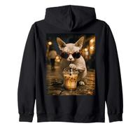 Sphynx Chat Boire du Café Glacé Animal Drôle Sweat à Capuche