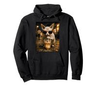 Sphynx Chat Boire du Café Glacé Animal Drôle Sweat à Capuche
