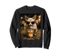 Sphynx Chat Boire du Café Glacé Animal Drôle Sweatshirt