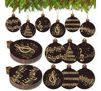 Spiareal Lot de 36 décorations de sapin de Noël en forme de e sol musicale en forme de notes de musique à faire soi-même, étiquettes cadeaux musicales avec corde pour décoration de fête (bois,
