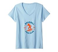 Spicoli Fan Club : Surf rétro Nostalgie enthousiaste T-Shirt avec Col en V, Femme, Bleu Céleste, S