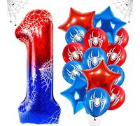 Spider Ballon 1 Ans Anniversaire Numero 1 Ballon Étoile, 15 Pièces Spider Ballons en Aluminium en Forme d'Étoile, Helium Ballons en Latex pour Halloween, Anniversaire, Fête, Célébrations