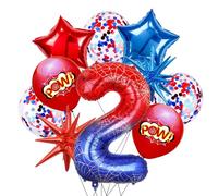 Spider Ballon 2 Ans Anniversaire Numero 2 Ballon, 10 Pièces Spider Ballons en Aluminium Étoile Confettis Latex Ballons Anniversaire 2 Ans pour Halloween Célébrations Fête