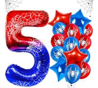 Spider Ballon 5 Ans Anniversaire Numero 5 Ballon Étoile, 15 Pièces Spider Ballons en Aluminium en Forme d'Étoile, Helium Ballons en Latex pour Halloween, Anniversaire, Fête, Célébrations