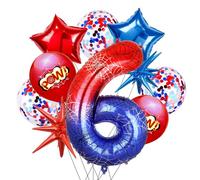 Spider Ballon 6 Ans Anniversaire Numero 6 Ballon, 10 Pièces Spider Ballons en Aluminium Étoile Confettis Latex Ballons Anniversaire 6 Ans pour Halloween Célébrations Fête