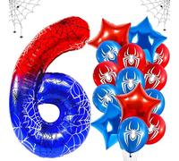 Spider Ballon 6 Ans Anniversaire Numero 6 Ballon Étoile, 15 Pièces Spider Ballons en Aluminium en Forme d'Étoile, Helium Ballons en Latex pour Halloween, Anniversaire, Fête, Célébrations