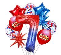 Spider Ballon 7 Ans Anniversaire Numero 7 Ballon, 10 Pièces Spider Ballons en Aluminium Étoile Confettis Latex Ballons Anniversaire 7 Ans pour Halloween Célébrations Fête