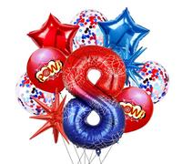 Spider Ballon 8 Ans Anniversaire Numero 8 Ballon, 10 Pièces Spider Ballons en Aluminium Étoile Confettis Latex Ballons Anniversaire 8 Ans pour Halloween Célébrations Fête