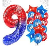 Spider Ballon 9 Ans Anniversaire Numero 9 Ballon Étoile, 15 Pièces Spider Ballons en Aluminium en Forme d'Étoile, Helium Ballons en Latex pour Halloween, Anniversaire, Fête, Célébrations