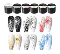 Spider Gel - 6x5ml Vernis Ongle Élastique | Kit Peinture De Tréfilage Pour Manucure DIY, Gels Liner Dessin Ligne Épais Effet Mat Fluo UV LED Finition Professionnel Or Argent Noir Blanc