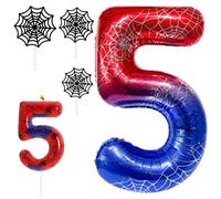 Spider Kit de décoration d'anniversaire 5 ans, araignée, ballon de 5 ans, avec bougies d'anniversaire, chiffres, toile d'araignée, décoration de gâteau d'anniversaire