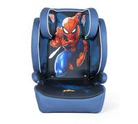 Siège auto Marvel Spiderman avec fixation ISOFIX pour la sécurité des enfants d'une hauteur de 100 à 150 cm avec des graphismes du super-héros Spider-Man sur fond bleu