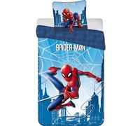 Spider-Man Housse de Couette 140x200 + Taie 70x90 Coton Bleu Rouge Oeko-Tex | Parure de lit réversible 1 personne | Coton naturel respirant Oeko-Tex | Marvel officiel | Garçon | Cadeau | Idée cadeau