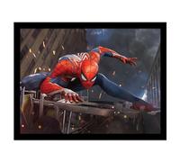 Spider-Man Poster encadré Stands On Ruins, Gris/Rouge/Bleu, 40 cm x 30 cm