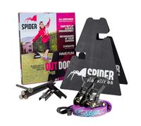 SPIDER SLACKLINE - Kit d'extérieur personnalisé Slackline pour débutants - pour Utilisation sans Arbres - Comprend : 1 Ligne, 2 tréteaux, 2 plaques, 4 Clous et Manuel - Kit de 25 mètres