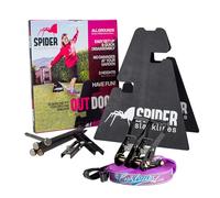SPIDER SLACKLINE - Kit d'extérieur personnalisé Slackline pour débutants - pour Utilisation sans Arbres - Comprend : 1 Ligne, 2 tréteaux, 2 plaques, 4 Clous et Manuel - Kit de 30 mètres