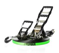 SPIDER SLACKLINE - Kit Longline Fly Line 50, Slackline 45 m, cliquet Mandingo Slow Release XL, cliquet Blanc 2,5 m, Manille 1,5T, Protection d’Arbres XL, Sac Inclus - Kit Complet pour slackliners