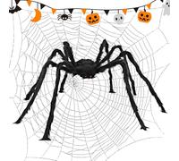 Spider Super-Large comme décoration d'halloween, Simulation de Truc de fête, araignée Moelleuse, araignée géante de Jouets en Peluche Noire réaliste pour décoration d'halloween-Outdoor