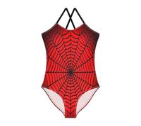 Spider Web Maillot de bain 1 pièce pour filles de 3 à 10 ans avec bandoulière réglable Rouge brillant 3-10 ans, Toile d'araignée rouge brillant, 4 Ans
