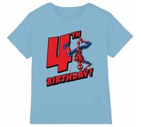 Spiderman Birthday 4 Unisex Kids T Shirt, Bleu Clair, 7-8 Ans Garçon