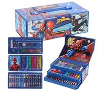 SpiderMan Ensemble d'art de coloriage pour enfants | Valise de papeterie de 52 pièces avec crayons, marqueurs, crayons et plus | Mallette créative de dessin et de coloriage Spiderman super-héros pour