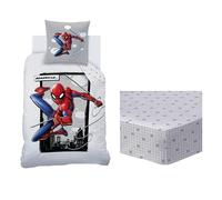 Spiderman Home Hero Ensemble Parure de Lit et Drap Housse Enfant | 100% Coton | Oeko-TEX | Housse de couette 140x200cm + 1 Taie d'oreiller 63x63cm + 1 Drap Housse 90x190cm | Imprimé Garçon (Gris)