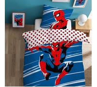Spiderman Home Parure de lit imprimée Anniversary, Housse de Couette 1 Personne garçon 140x200 cm + Taie d'oreiller 63x63 cm ,Bleu