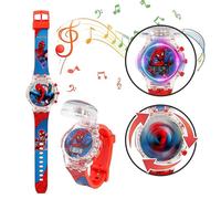 (Spiderman) Montre de dessin animé pour enfants, clignotante, lumineuse, numérique, musicale, toupie