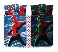 Spiderman parure de lit 100 x 140 cm + taie d'oreiller 40 x 45 cm, 100 % coton | Parure phosphorescente pour bébé, douce et reversible