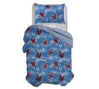 Spiderman Parure de lit Simple en Coton, Bleu, Sac 155 x 200, taie d'oreiller 50 x 80, Marvel Disney, 100% Coton, Produit Officiel