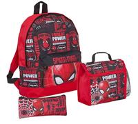 Spiderman Sac à dos + sac à déjeuner + trousse à crayons pour garçon Ensemble de 3 sacs d'école Marvel, rouge x, Multi, Sac à dos