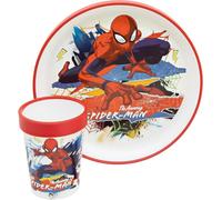 Spiderman - Set de vaisselle réutilisable bicolore - Ensemble composé de 2 pièces : assiette et gobelet avec base antidérapante - Spider-Man