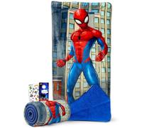 Spidey and Friends - Ensemble sac de couchage Marvel de 68,6 x 66 cm avec oreiller attaché et autocollants, plus | Fournitures de camping et de soirée pyjama Spiderman