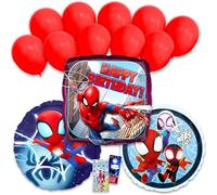 Spidey and His Amazing Friends Ensemble de ballons d'anniversaire - Lot de 3 ballons décoratifs Spiderman en aluminium et autocollants, plus | Décorations de ballons Spidey and Friends pour fêtes