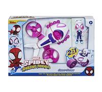 Marvel Spidey and His Amazing Friends, Figurine Ghost-Spider de 10 cm avec Moto-coptère Convertible, Enfants dès 3 Ans F1946 Multicolore