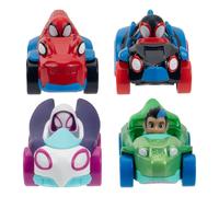 Spidey et ses amis extraordinaires de Marvel Pack de 4 Amazing Metals de Marvel - Quatre véhicules Miniature Dino-Web de 7,5 cm avec Personnages intégrés