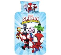 Spidey and His Amazing Friends Parure de lit en polycoton pour lit simple - Motif super-héros réversible pour enfants - Literie officielle Marvel (1 place)