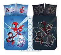 Spidey Parure de lit pour bébé 100 x 135 cm + taie d'oreiller 40 x 60 cm, 100 % coton | Parure de lit phosphorescente parfaite pour les enfants | Spiderman douce et réversible pour garçons et filles