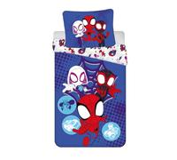 Spidey and His Amazing Friends Parure de lit - Housse de couette 140 x 200 cm + taie d'oreiller 70 x 90 cm | Parure de lit réversible pour enfants | 100 % coton | Douce et respirante | Spidey pour
