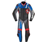 Spidi DP-Progressive Perforated Pro Combinaison en cuir de moto une pièce, noir-rouge-bleu, taille 48