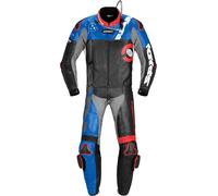 Spidi DP-Progressive Touring Costume deux pièces en cuir de moto, noir/rouge/bleu, Taille 46