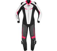 Spidi Track Perforated Pro Costume en cuir de moto pour femmes, noir/blanc/rose, Taille 44