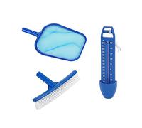 SPIDO - Destockage - Kit d’Entretien Piscine 5 Pièces - Epuisette de Surface, Epuisette de Fond, Brosse de Paroi, Diffuseur de Chlore et Thermomètre - Kit de Nettoyage pour Piscine