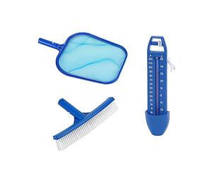 SPIDO - Destockage - Kit Entretien Piscine - Kit Nettoyage Piscine avec Épuisette, Brosse, Diffuseur Chlore, Thermomètre et Kit Aspiration Manuel (Kit Essentiel)