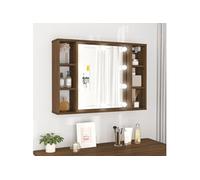 vidaXL Armoire à miroir Chêne marron 76x15x55 cm LED 6 compartiments de rangement