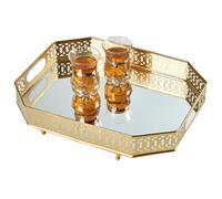 Marrakech Agata Plateau miroir carré en métal avec bord haut 34 cm Doré Plateau de service vintage Décoration orientale du Ramadan sur la table dressée