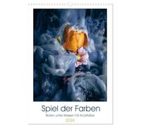 Spiel der Farben - Blüten unter Wasser mit Acrylfarben (Wandkalender 2026 DIN A3 hoch), CALVENDO Monatskalender: Effektvolle Studiofotografie. Blumen unter Wasser mit verschiedenen Acrylfarben.
