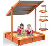 SPIELWERK® Bac à sable Sami Toit solaire 120x120cm bois imprégné Niveau de remplissage échelle UV 50+ Protection des bords Voile de fond Jouets de sable Enfants Bac à sable